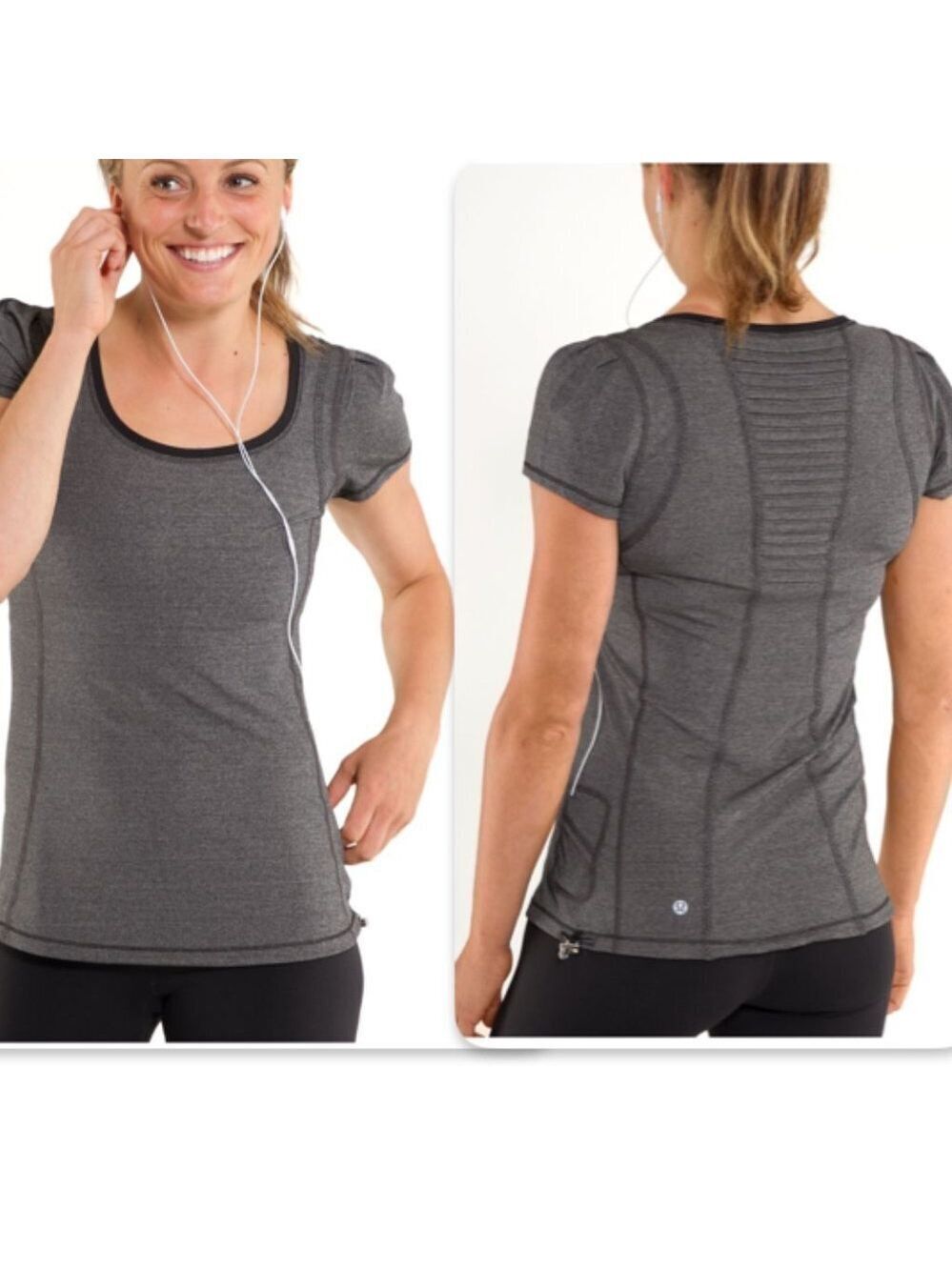 Lululemon Heathered Black Run Back On Track Short Sleeve Tech Size 6
